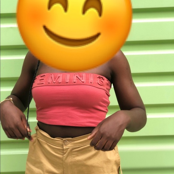Salmon  Strapless “FEMINIST” Bandeau Top - Picture 1 of 4